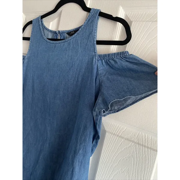 Joe's Jeans Collection Cold Shoulder Denim Shift Dress Womens Size S Blue Cotton - Image 3