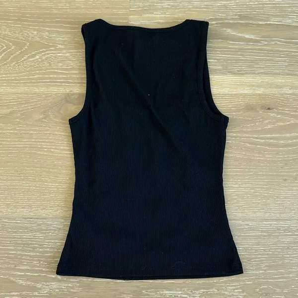 White Fox Tank Top Ribbed Beaded Sinful Embrace Size S Black Silver - Image 4