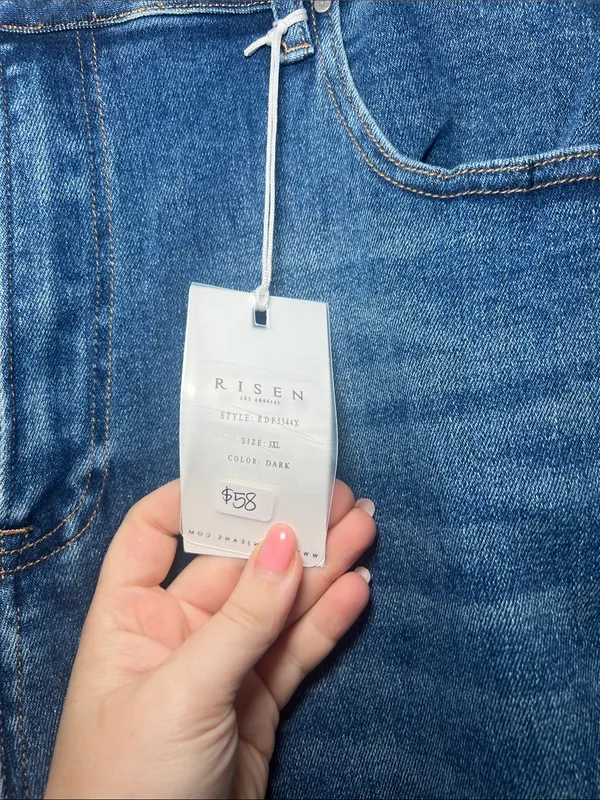 Risen Jeans Wide Leg Raw Hem Blue Jeans - Image 2