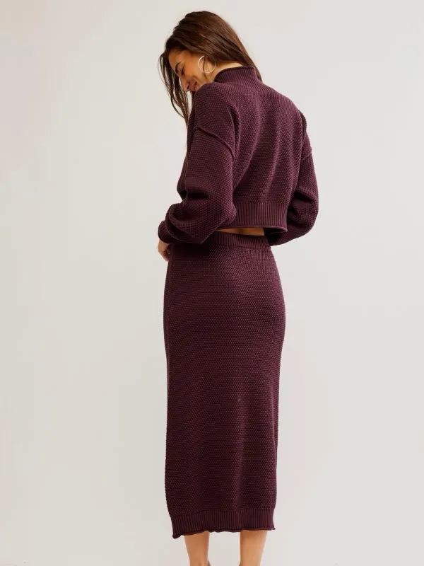 Free People Hailee Sweater Skirt Set in Vintage Wine S - Image 6