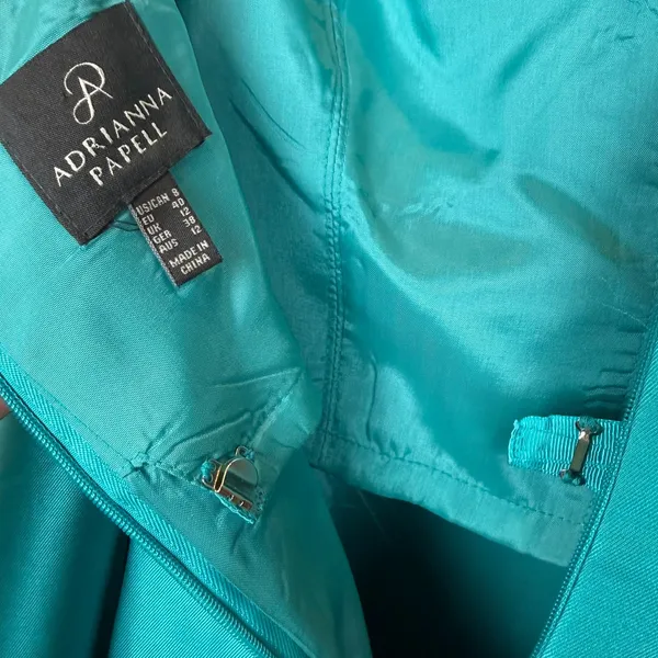 Adrianna Papell Teal Strapless Pleated Midi Dress Evening Formal‎ - Image 4