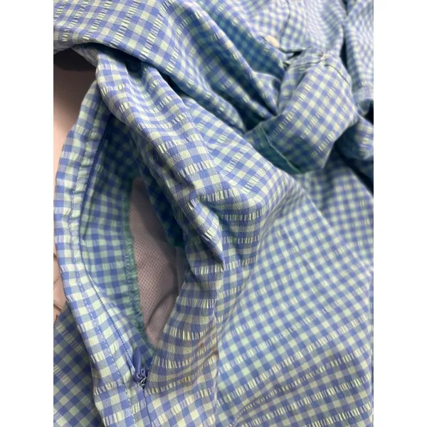 L.L.Bean Womens Medium Button-Up Gingham Shirt Blue & Green Long Sleeve 23i - Image 11