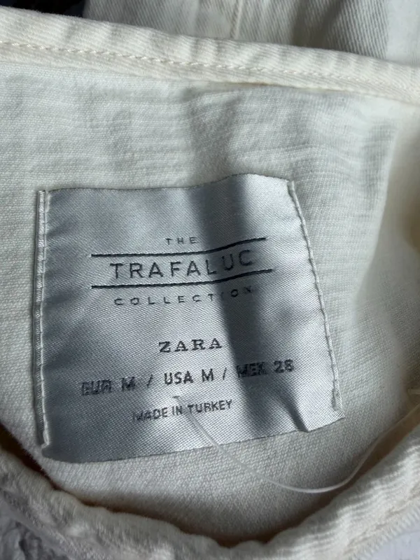 ZARA Trafaluc Cream Denim Shift Dress Size Medium - Image 6