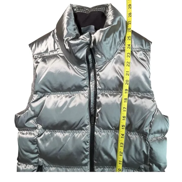 Athleta Womens Metallic Silver Down Puffer Vest Mock Neck Chevron Quilt Size M - Image 7