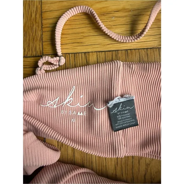 Same Swim $258 Ribbed Bandeau Bikini Set, Size XS, Blush Pink, EUC - Image 7