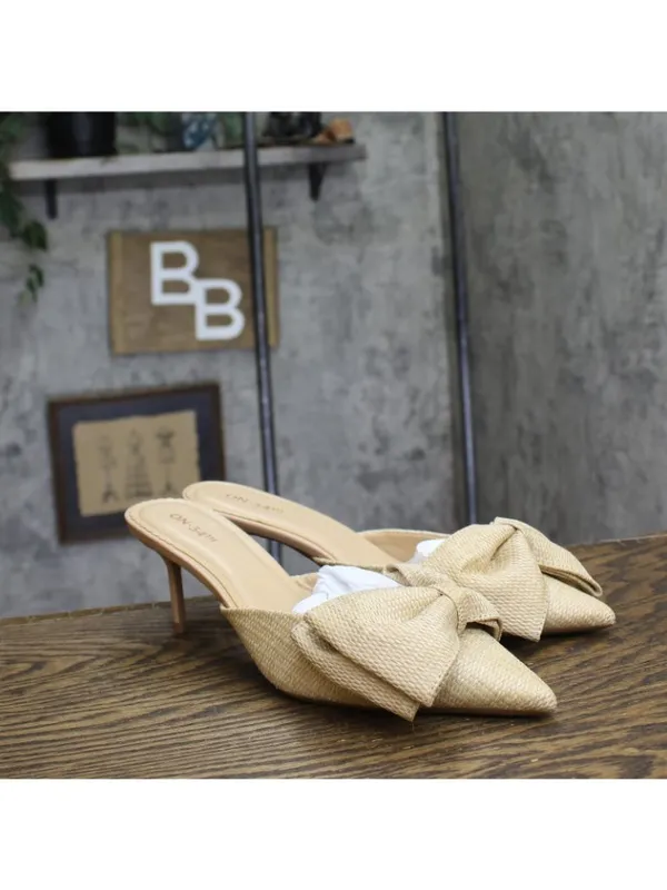 NWT On 34th Alaynaa Pointed-Toe Bow Mule Pumps 10022665500 Natural Brown 10M - Image 6
