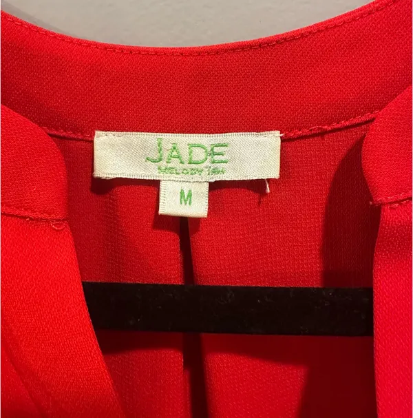 Jade by Melody Tam V-Neck Cuffed Short Sleeve Blouse Red - Image 3