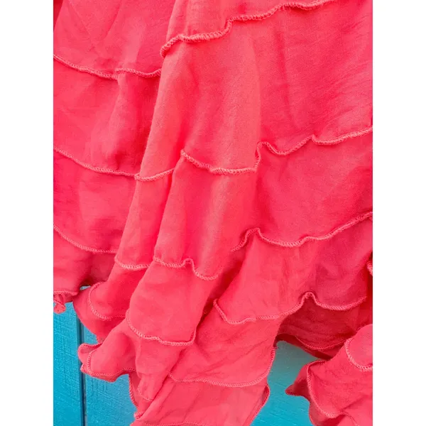 Coral‎ Pink Tiered Ruffle Skirt XL Elastic Waist Boho Lettuce Edge Dopamine - Image 4