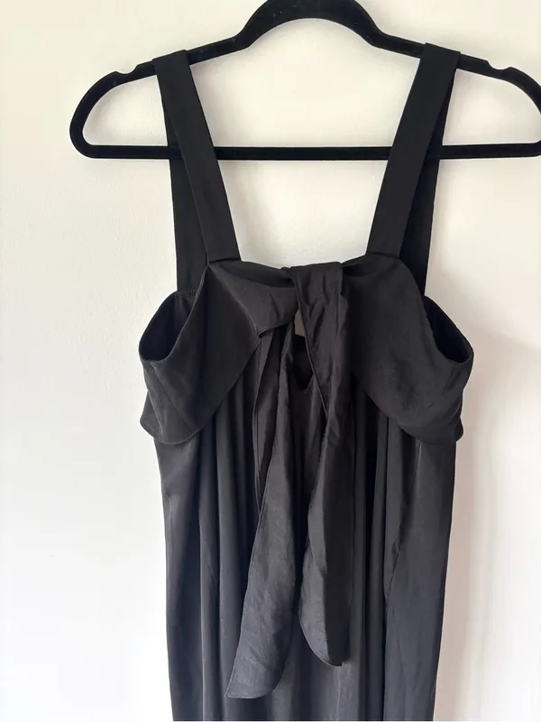 Banana Republic Black Sleeveless Satin Midi Dress Tie Back Square Neck Cocktail - Image 7