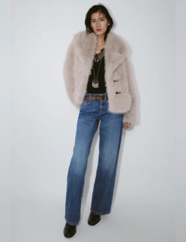 Zara Short Faux Fur Toggle Coat - Image 3