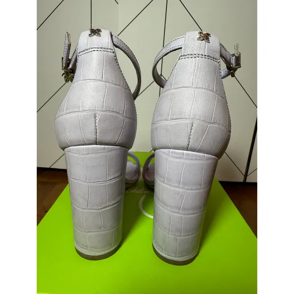 Sam Edelman Yaro Womens 7 Lilac Purple Croc Ankle Strap Chunky High Heel Shoes - Image 10