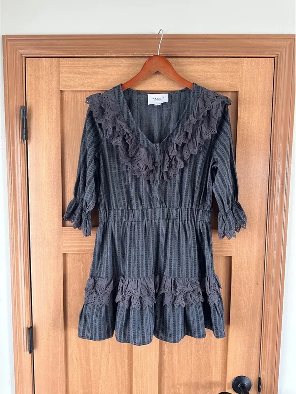 The Shirt by Rochelle Behrens The Nicky Ruffle Dress Black Eyelet Women’s Large - Image 13