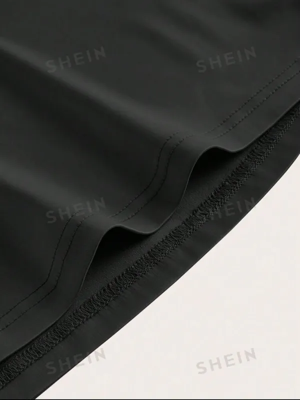 SheIn EZwear Solid Color Back Zipper Women's Chest Splicing Slip Satin Black Dress With Spaghetti Straps - Image 3