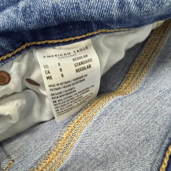 American Eagle Stretch Super Hi-Rise Flare Medium Wash Distressed Casual Size 8 - Image 10