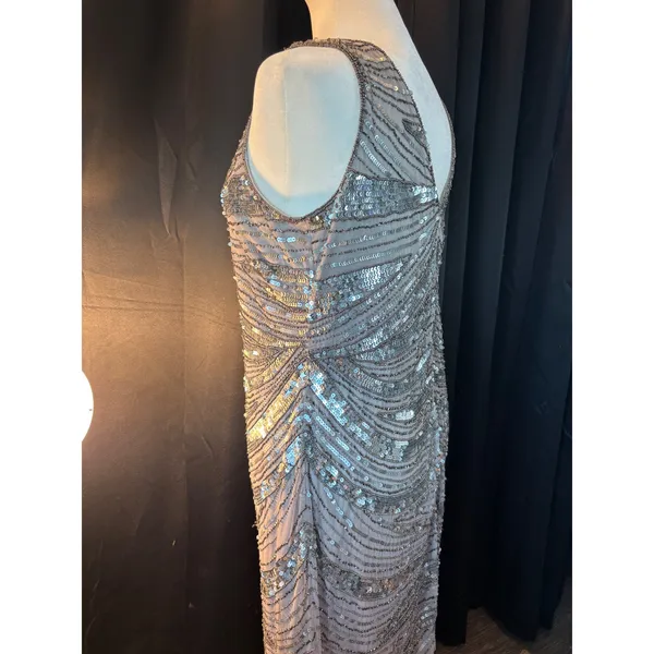 Patra Vintage Sequin Beaded Cocktail Dress Silver Art Deco Gatsby Sz 16 RN 65518 - Image 12