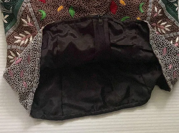 Aftershock Y2K vintage silk beaded embroidered strapless boho top, size large - Image 5