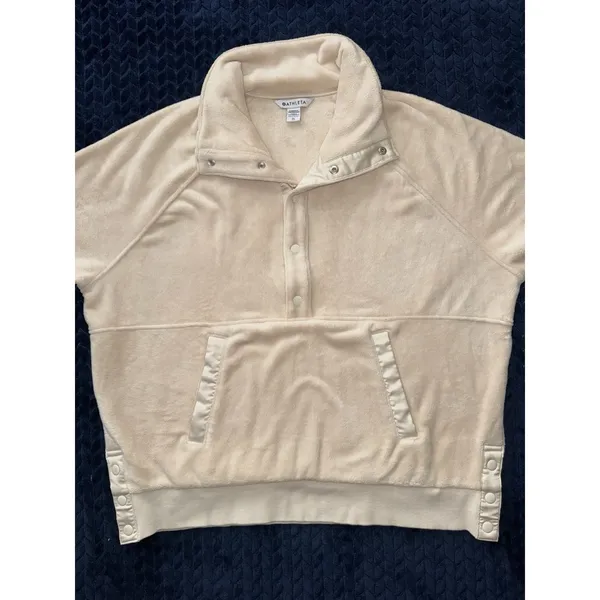 Athleta Women's Recover Cozy Snap Front‎ Sweatshirt Chantilly Cream Sz XL - Image 2