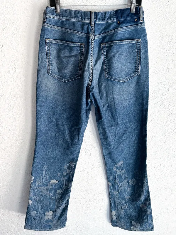 Golden Goose Deryn Floral Jacquard Straight Leg Jeans Medium Wash Denim Size 29 - Image 6