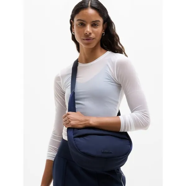 New Athleta All About Sheen Small Crossbody Hobo Bag Navy Blue - Image 4