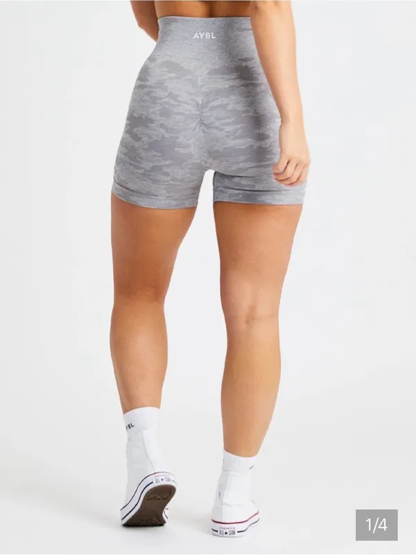 AYBL Gray Camo High-waist bike shorts workout running active M casual spring 45$ - Image 2