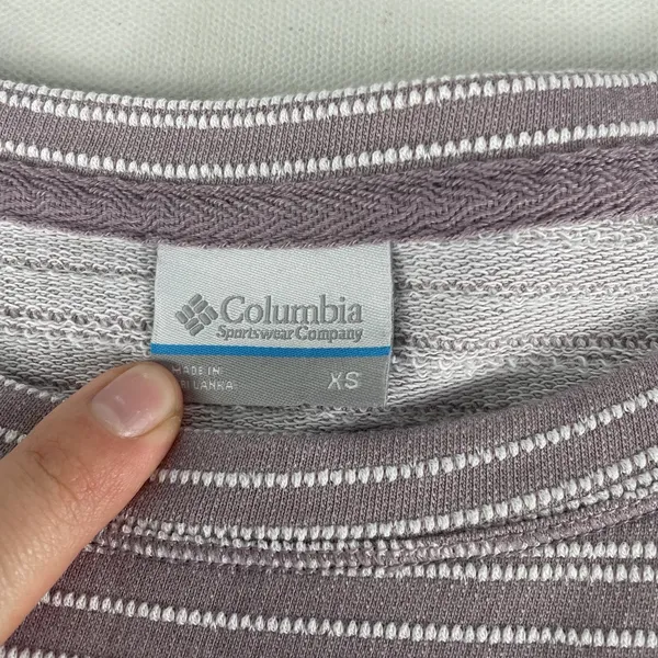 Columbia Top Shirt Women's XS 3/4 Sleeve Purple Textured Stripes Cotton‎ Ladies - Image 3