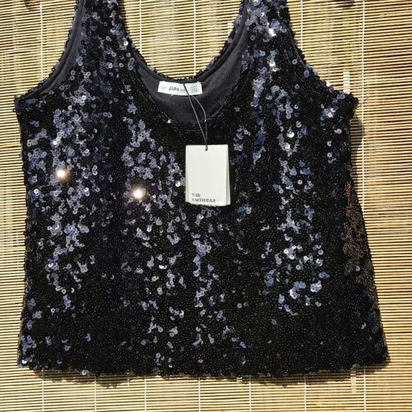 Zara NWT black Sequined Top S - Image 3