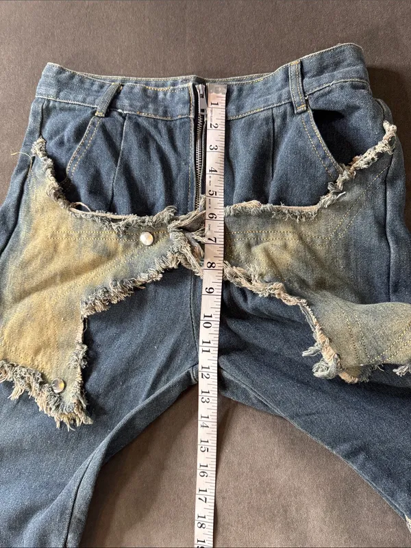 Women’s Streetwear Y2K Blue Denim Jeans Star Design Baggy Wide Leg Size 28 NEW - Image 5