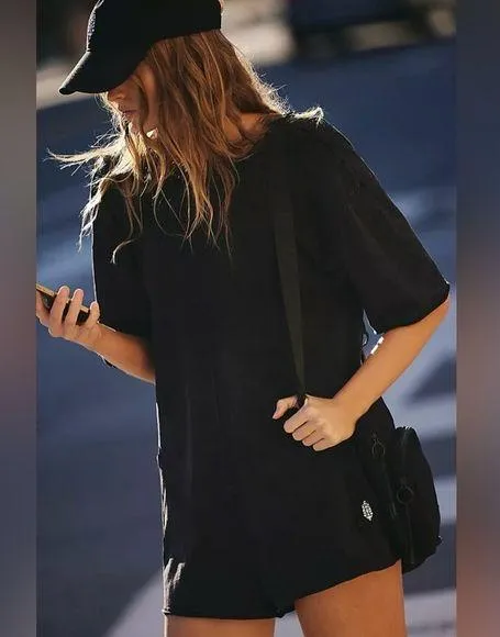 Free People Movement NWOT Hot Shot Tee Romper Washout Black Size XS - Image 4