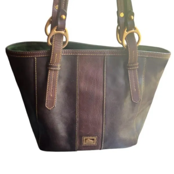 Dooney and Bourke Florentine East Westc Skylar brown black leather suede tote. - Image 3