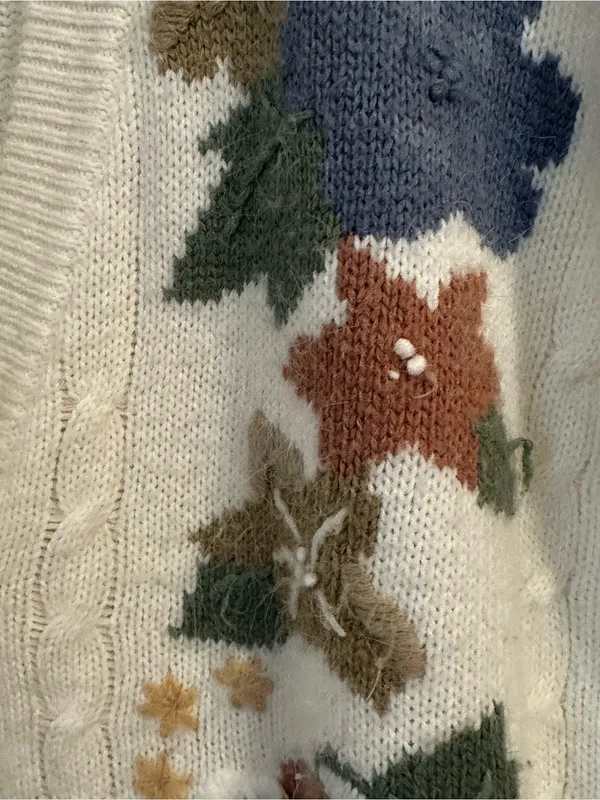 Vintage Cream Floral Embroidered Cardigan Sweater Cottagecore Forrest Fairy - Image 2