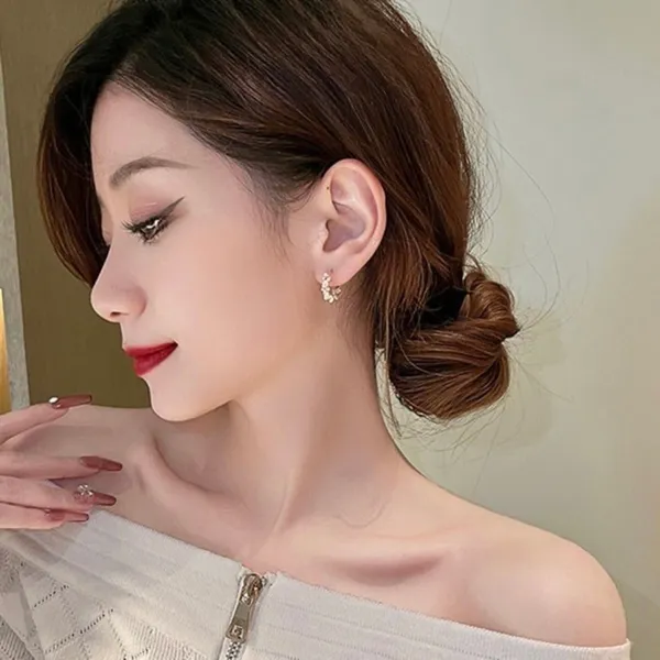 18K Gold Plated White Pearl Hoop Earrings for Women - Image 4
