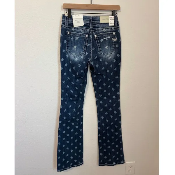 NEW Miss Me Bootcut Jeans Size 25 High Rise Boot Western Star Denim Boho Y2K - Image 6
