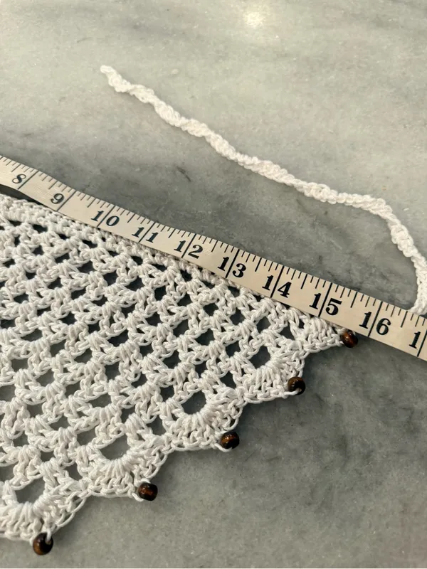 Handmade Crochet Wood Beaded Kerchief Head Scarf Cotton Boho Bandana Cottagecore - Image 4