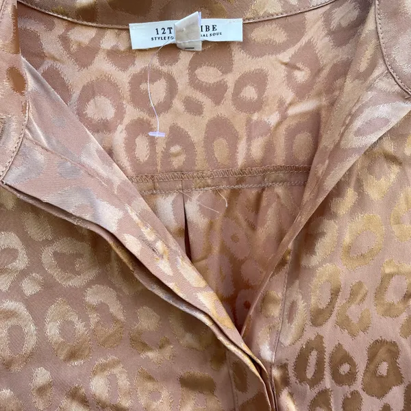12th Tribe Gold Rush Leopard Satin Blouse Top - Image 5
