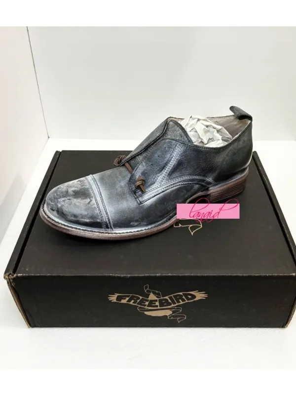 Freebird by Steven Mabel Leather Oxfords Distressed Edgy Grey Steampunk Loafers Flats 10 - Image 8