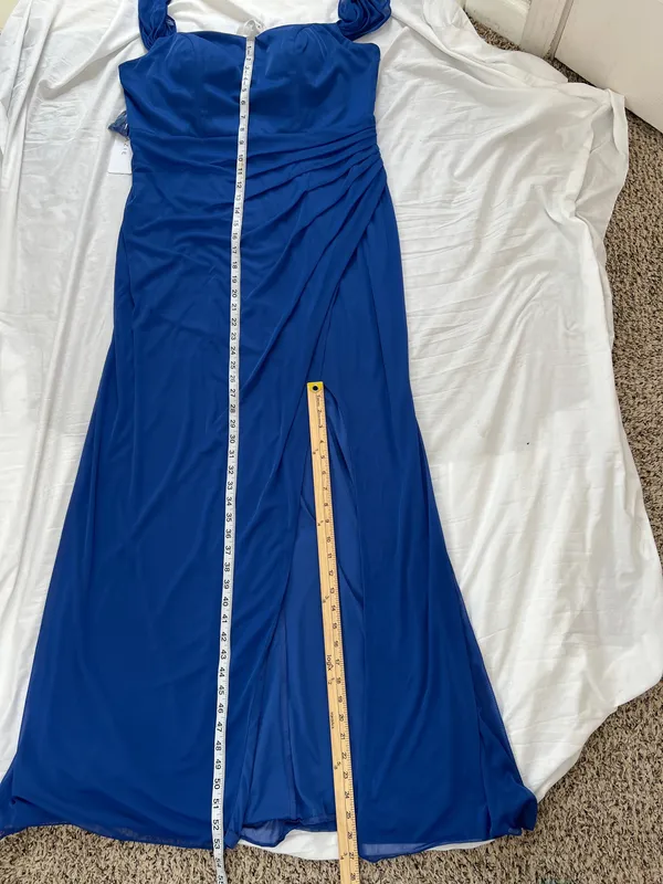 NWT Azazie Royal Blue Chiffon Maxi Dress Size A16 Evening Gown Slit - Image 9
