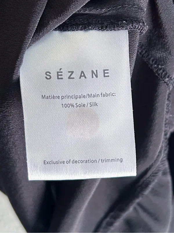 Sézane Angelina Top Black 100% Silk Lace Trim Blouse Size 36 US 4 - Image 5