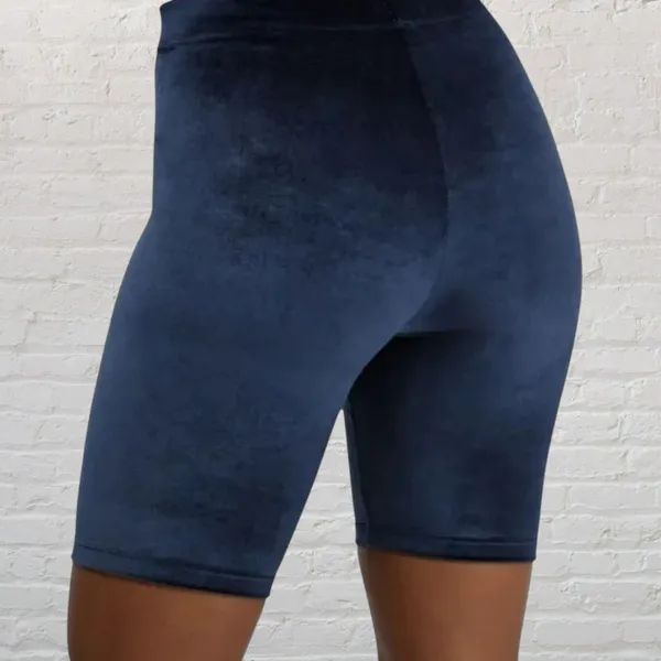 Fabletics Navy Velour High Waisted Bike Shorts L NWT - Image 2