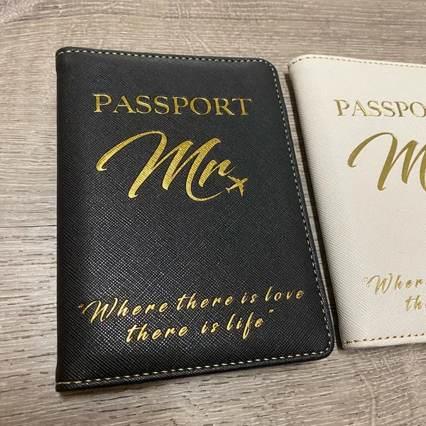 Mr & Mrs Passport Covers Set | Honeymoon Travel Wallet Holders | Wedding Gift - Image 4