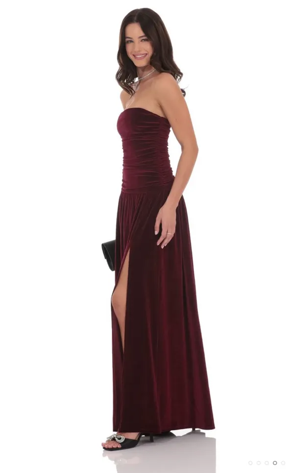 Lucy in the Sky Dress Maxi Velvet Wine - Image 3
