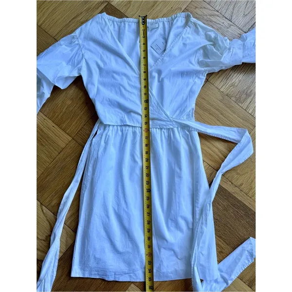 Club Monaco Rowlen Cotton Poplin Wrap Dress w/ Ruffled Sleeves, Sz 2, White - Image 13
