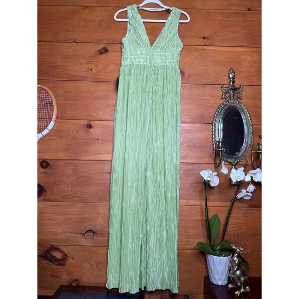 NWT Lulus Melitta Lime Green Plisse Sash Maxi Dress Gala Banquet Wedding Size M - Image 7