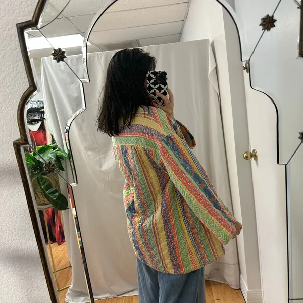 Handmade Quilted Patchwork Open Front 3/4 Sleeve Jacket - Image 4
