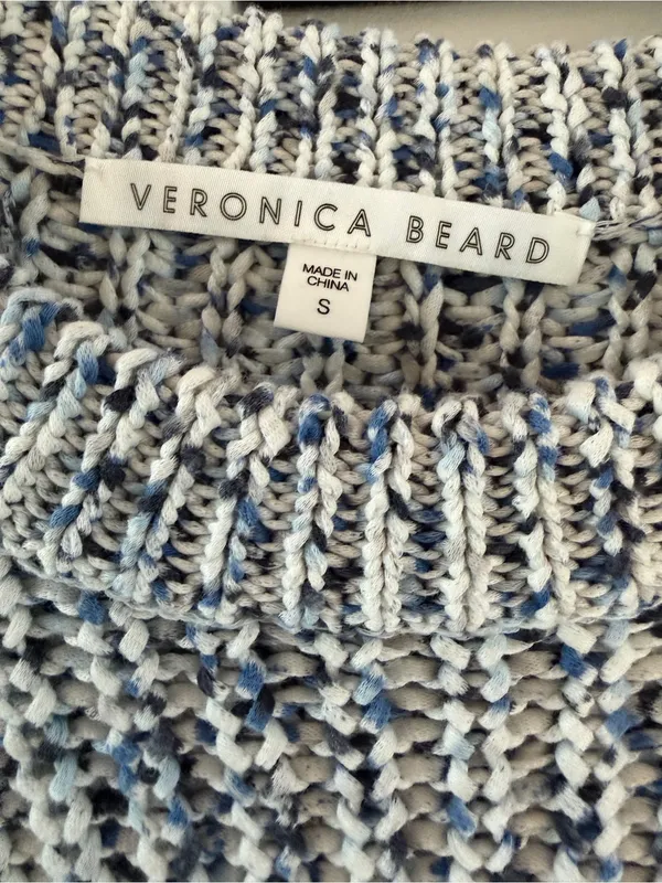 Veronica Beard Blue and Cream Marled Crewneck Sweater - Image 2