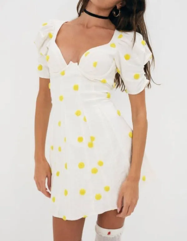 For Love And Lemons White and Yellow Mini Dress - Image 4