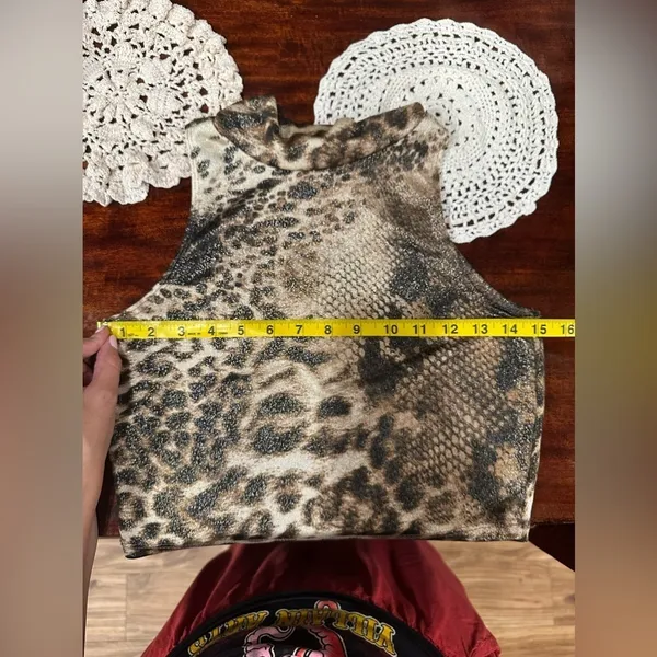 POETRY Crop Top Mixed Animal Print Snake Leopard Glam Minimalist Mock Neck S - Image 6
