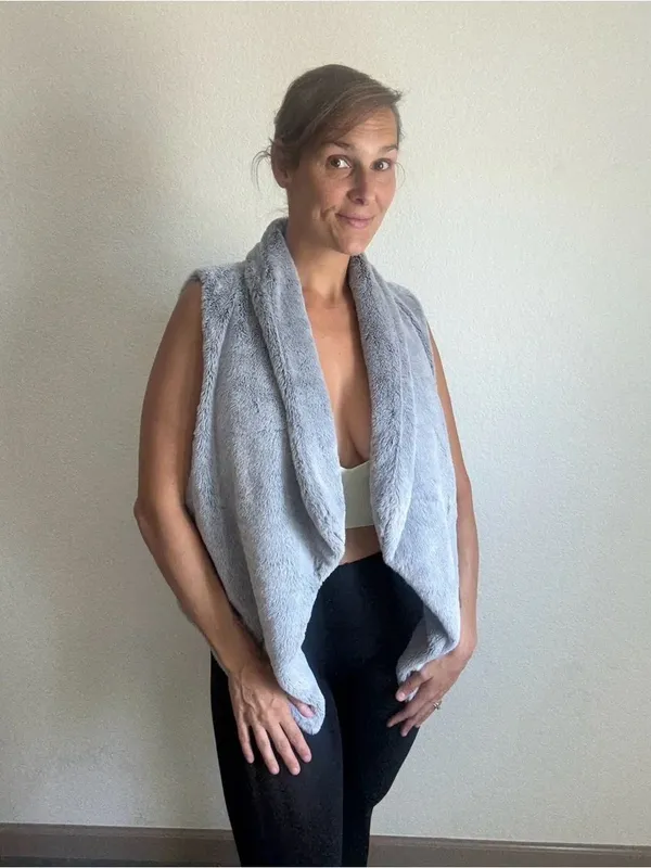 CATO Faux Fur Vest Soft Gray Open Drape With Pockets - Image 5