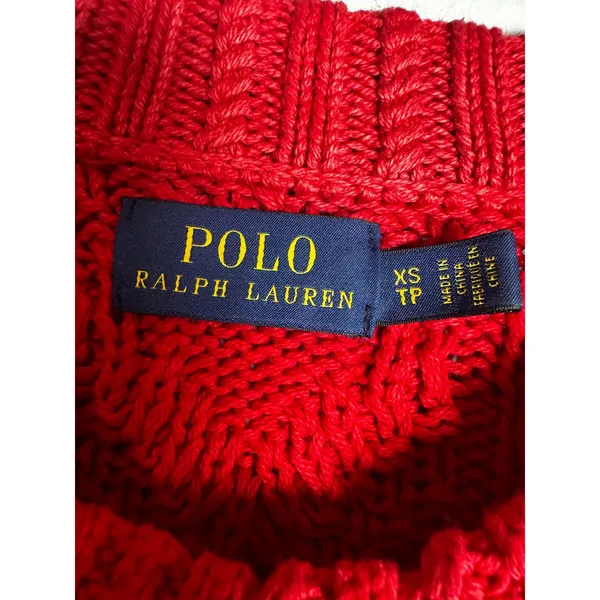 Polo Ralph Lauren Red Cotton Cable Knit Crewneck Sweater‎ Garment Dye XS - Image 4