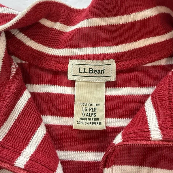 LL Bean Red White Stripes 1/4 Zip‎ French Sailor Pullover Top Size LARGE - Image 12