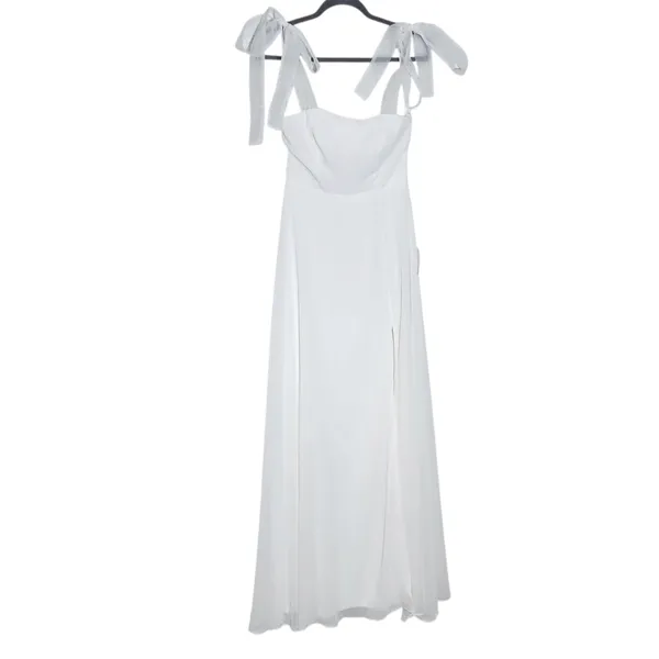 Lulus White Chiffon Tie-Sleeve Wedding Dress NWT Size Small White Formal Dress - Image 3